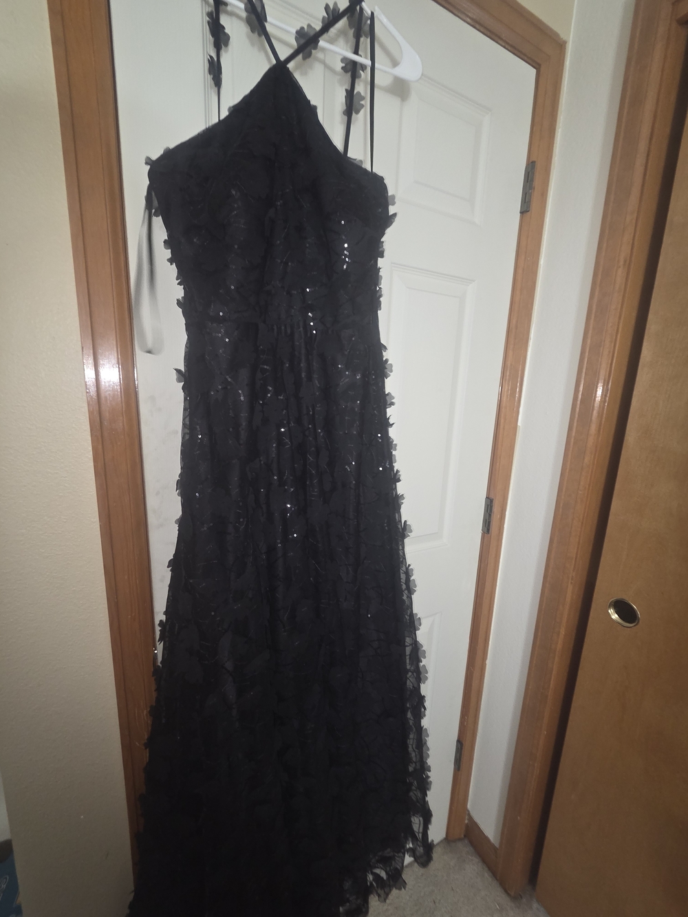 Eliza J Black Strapless Floral Appliqué Gown - Picture 6 of 6